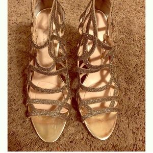 Gold Glitter Open Toe Heels